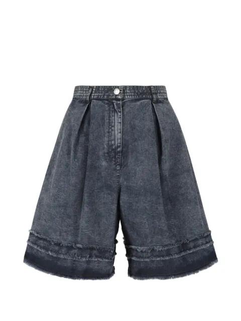 Heather frayed pleated-denim shorts by HUI MILANO
