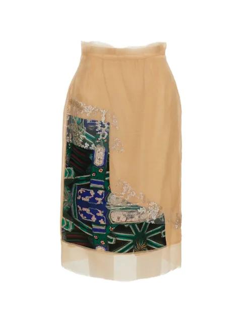 Ivy sequin-embellished graphic-print skirt by HUI MILANO