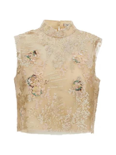 Kalanchoe sequin-embellished floral-embroidered top by HUI MILANO