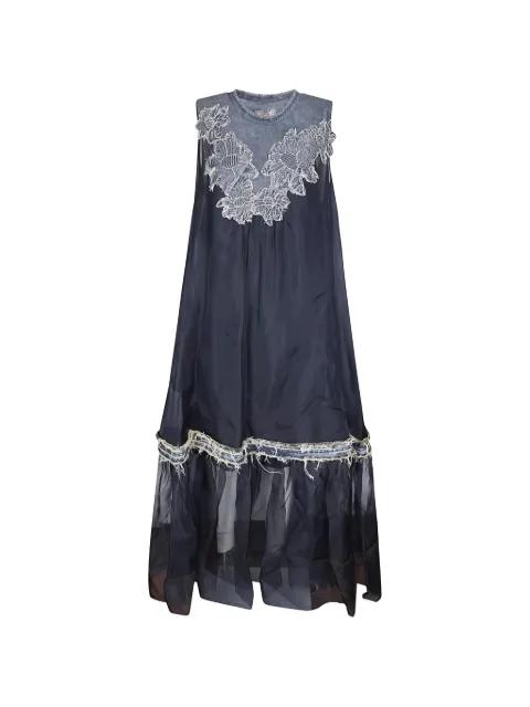 floral-appliqué frayed-edge midi dress by HUI MILANO
