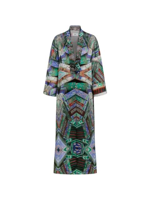 graphic-print floral-embroidered long coat by HUI MILANO
