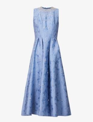 Renee crystal-embellished flared-hem regular-fit woven midi dress by HUISHAN ZHANG