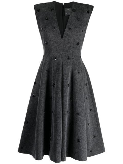 Zooey crystal-embellished denim dress by HUISHAN ZHANG