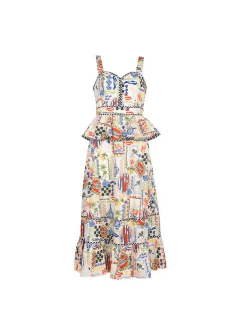 Lacey peplum-waist tiered midi dress by HUNTER BELL