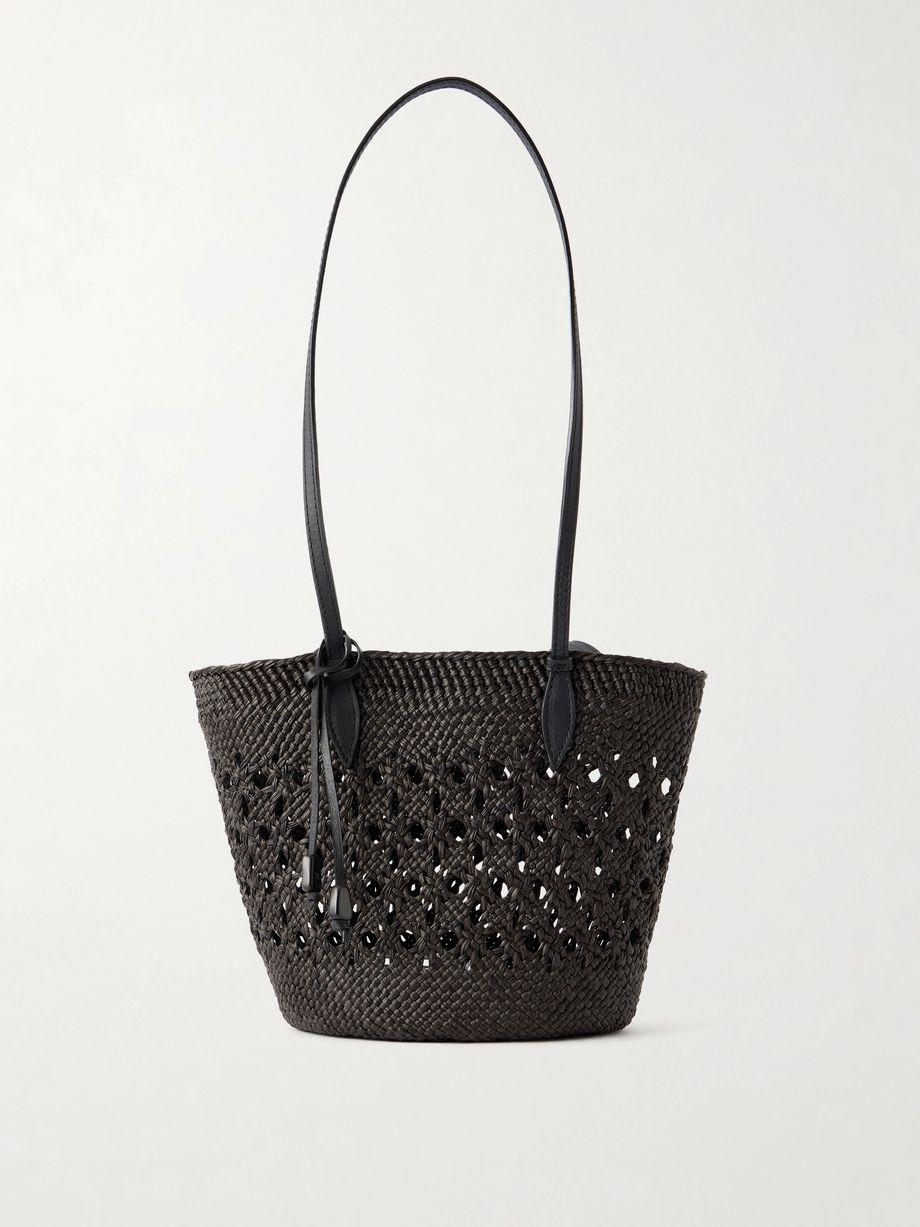 Lattice Basket leather-trimmed raffia tote by HUNTING SEASON