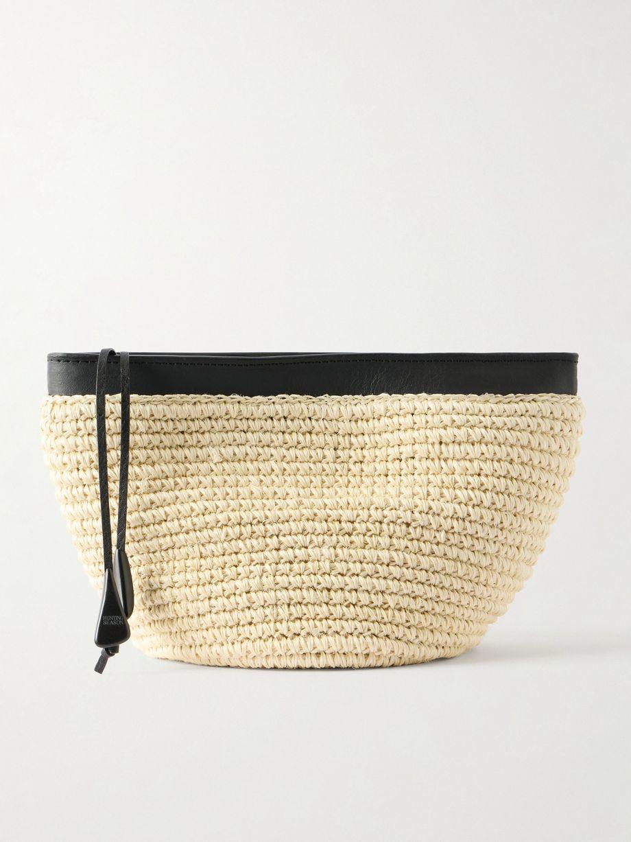 Leather-trimmed raffia clutch by HUNTING SEASON