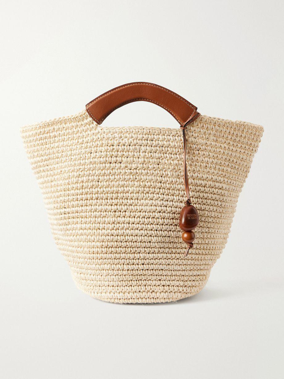 Leather-trimmed raffia tote by HUNTING SEASON