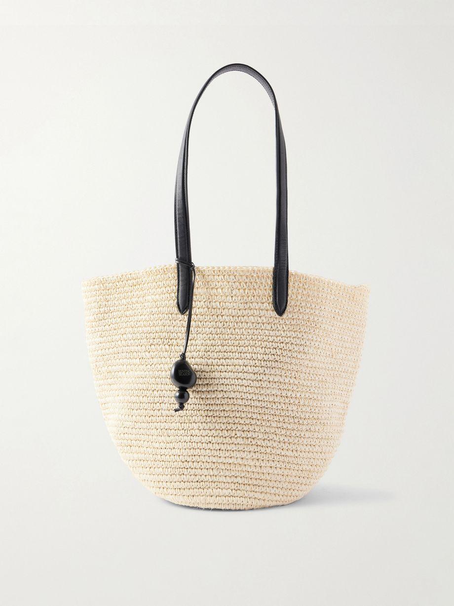Market leather-trimmed woven raffia tote by HUNTING SEASON