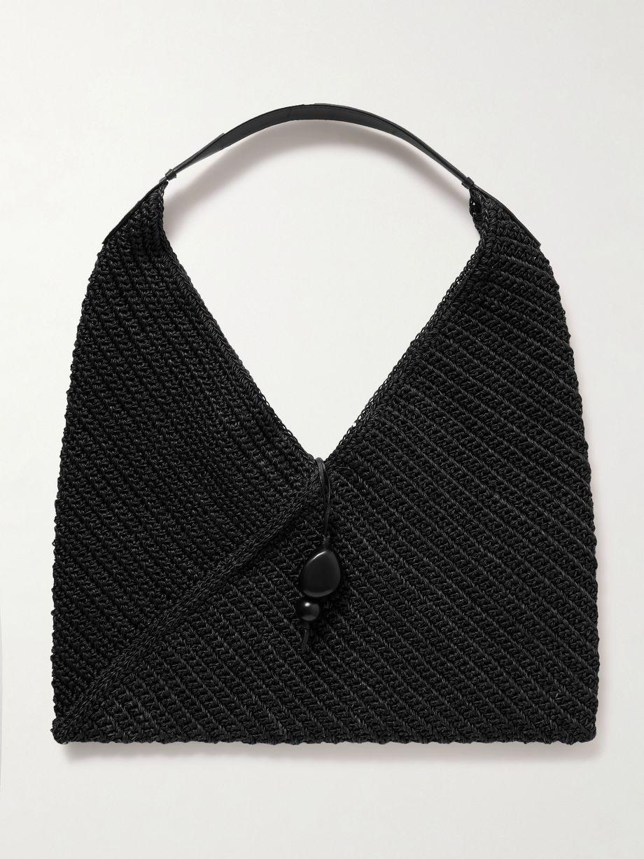 Origami medium leather-trimmed fique shoulder bag by HUNTING SEASON