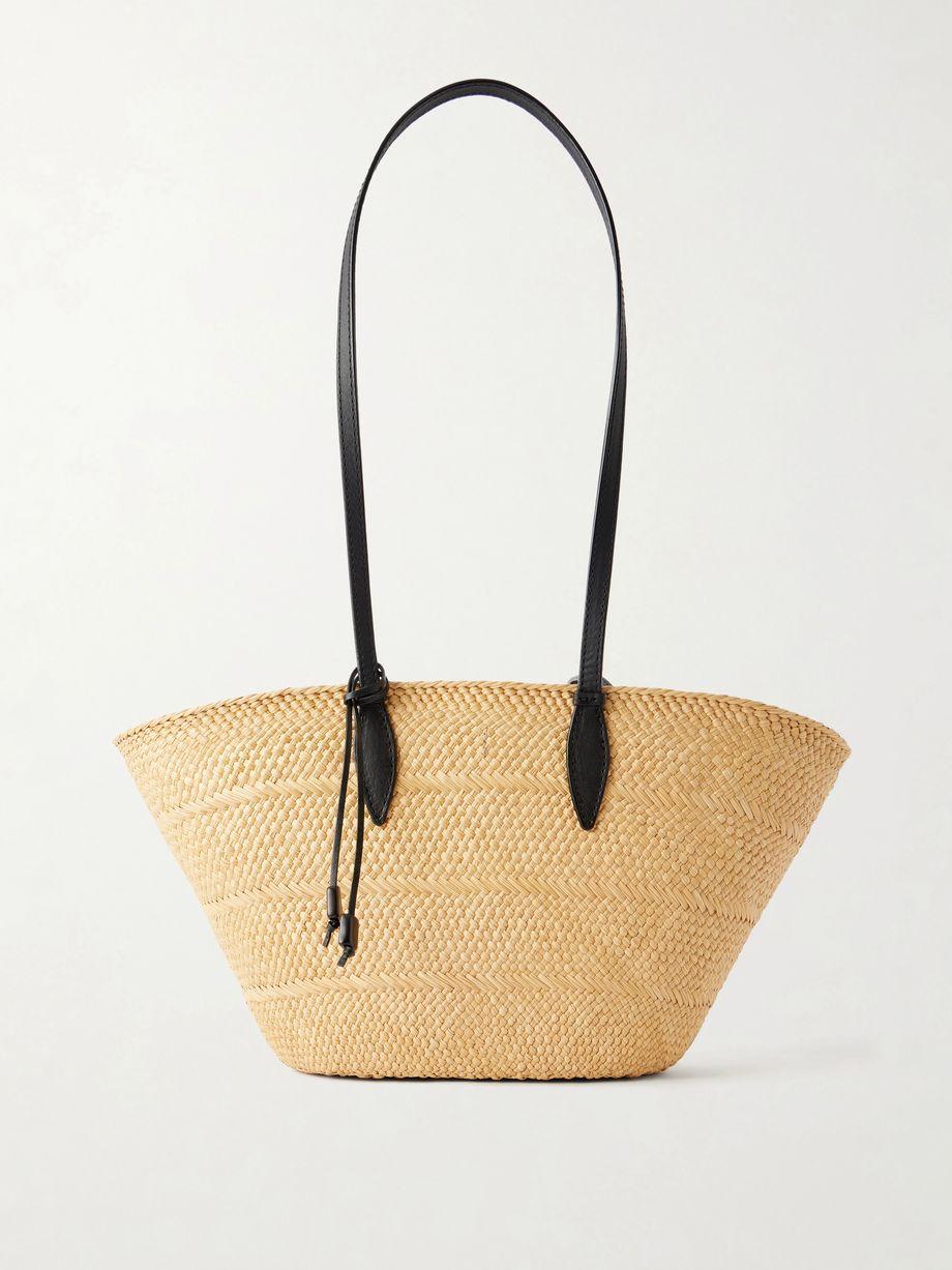 Trapeze Basket leather-trimmed raffia tote by HUNTING SEASON