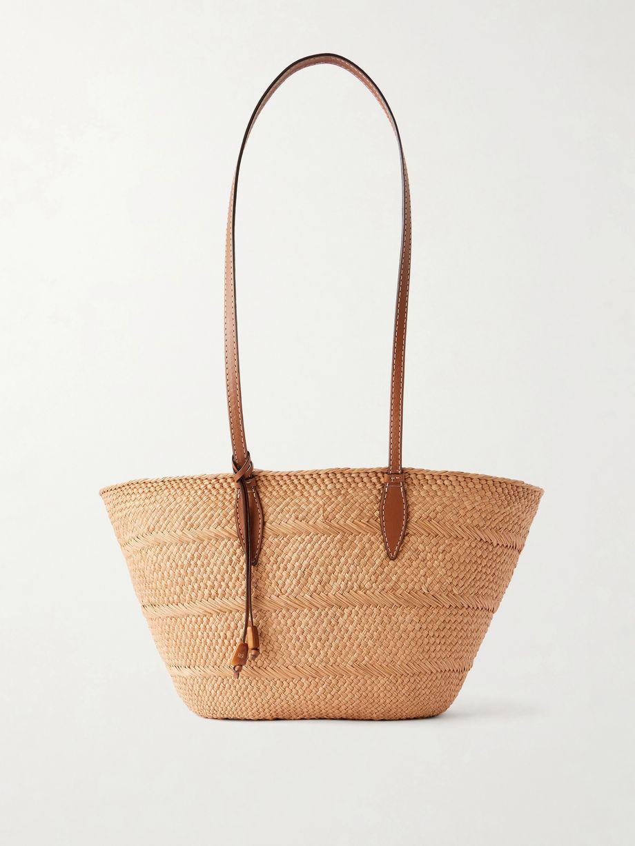 Trapeze Basket leather-trimmed raffia tote by HUNTING SEASON