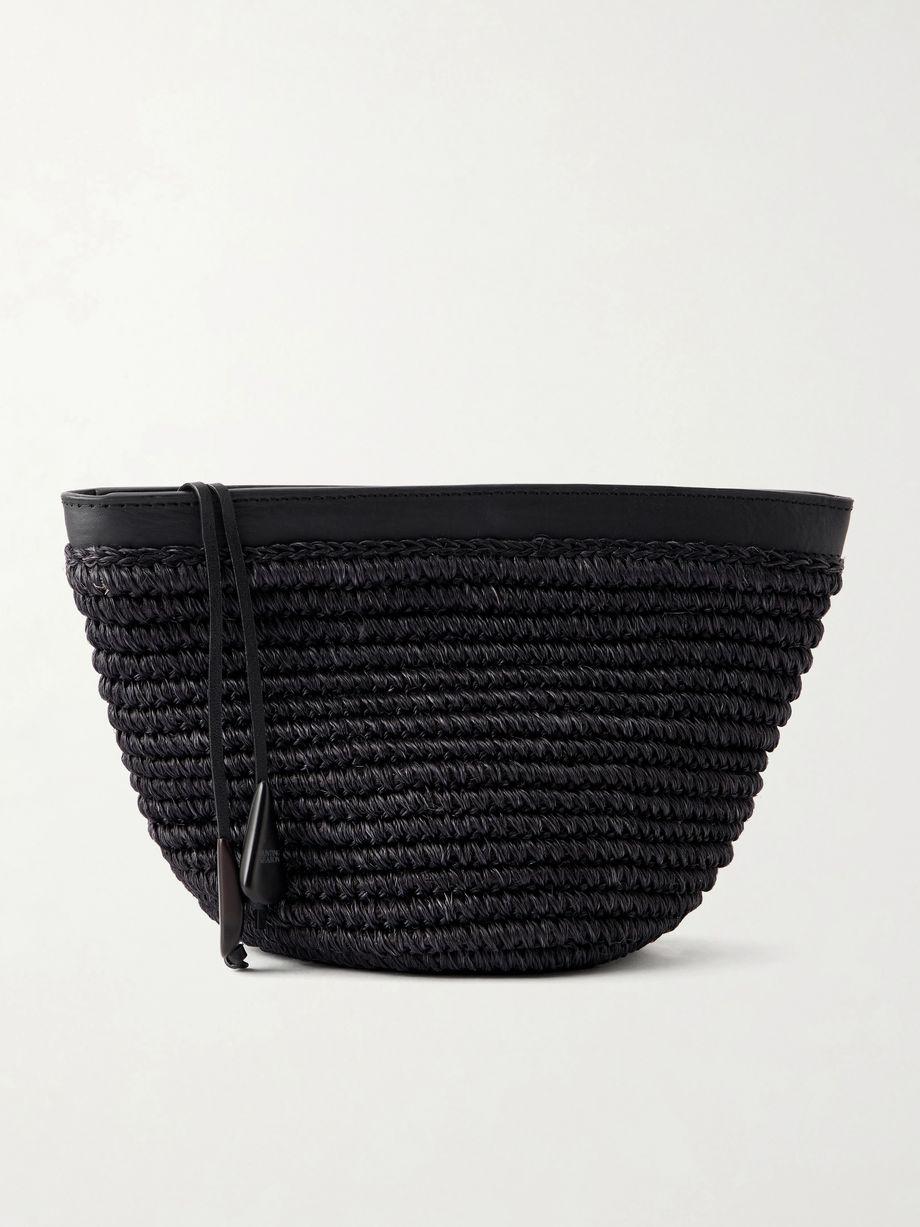 Zip leather-trimmed raffia clutch by HUNTING SEASON