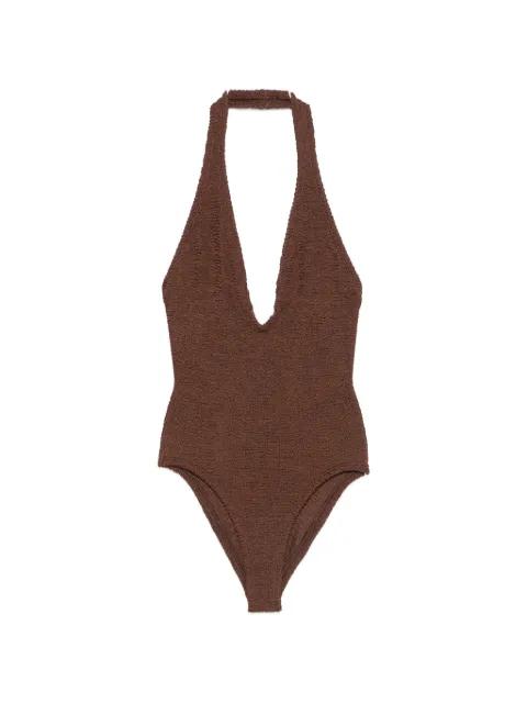 Adriana bead-embellished crinkle-effect swimsuit by HUNZA G