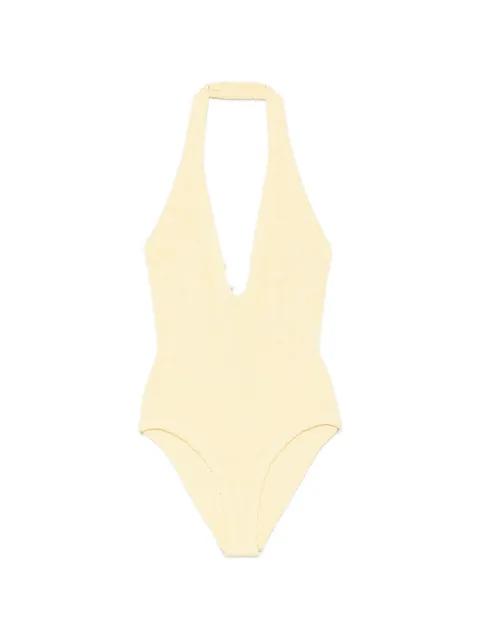 Adriana bead-embellished crinkle-effect swimsuit by HUNZA G
