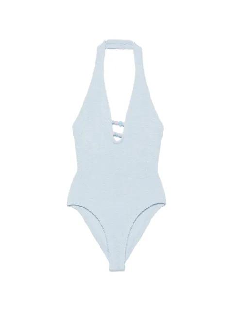 Adriana bead-embellished halterneck swimsuit by HUNZA G