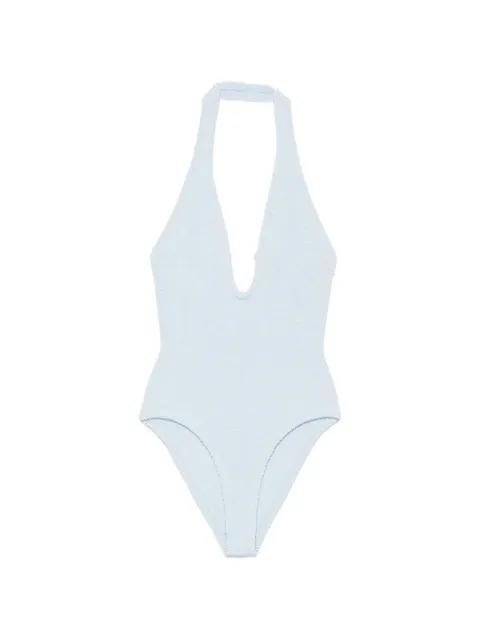 Adriana bead-embellished halterneck swimsuit by HUNZA G