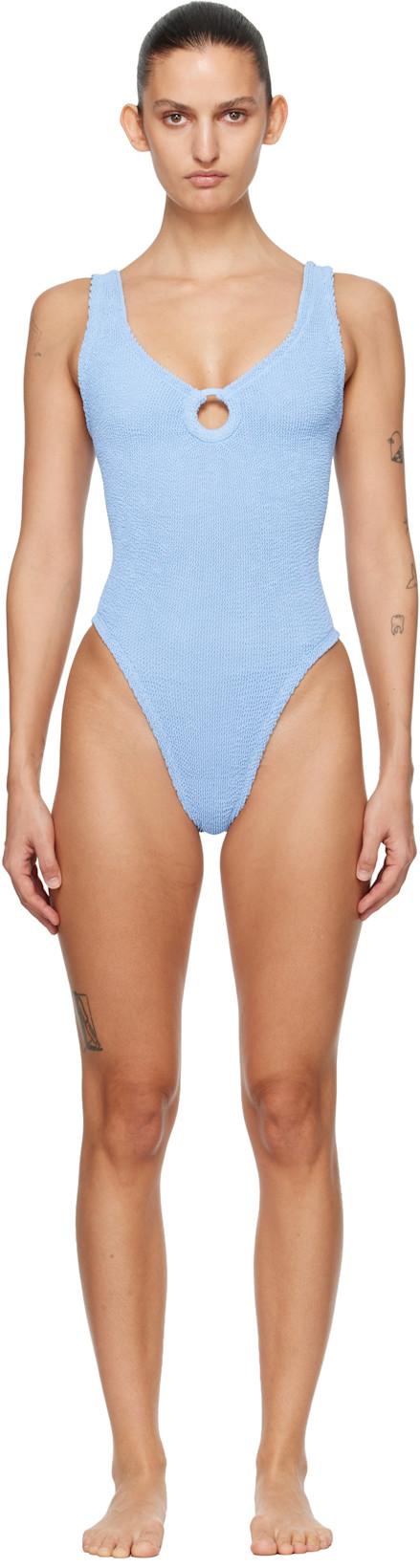 Blue Celine Tonal Hoop Swimsuit by HUNZA G