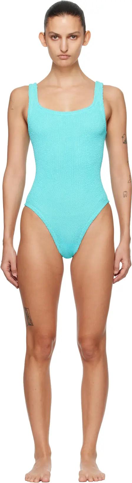 Blue Coverage Square Neck Swimsuit by HUNZA G
