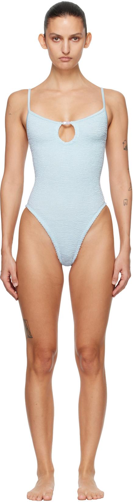 Blue Mia Beaded Swimsuit by HUNZA G