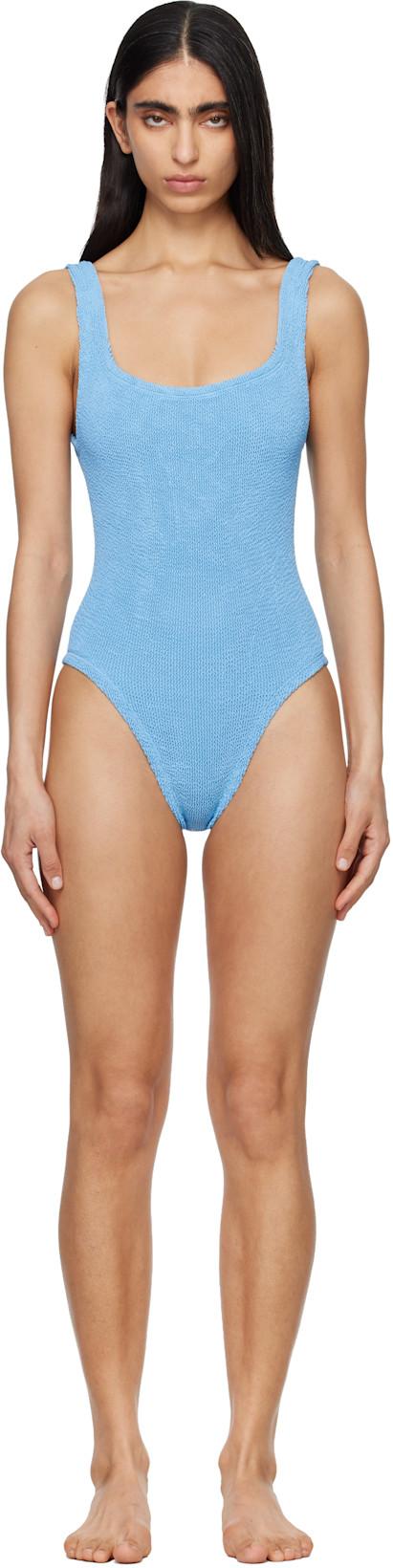 Blue Square Neck Swimsuit by HUNZA G
