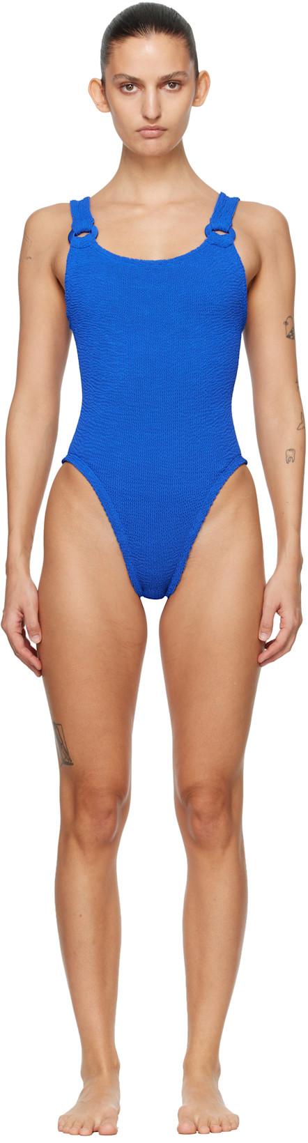 Blue Tonal Hoops Domino Swimsuit by HUNZA G