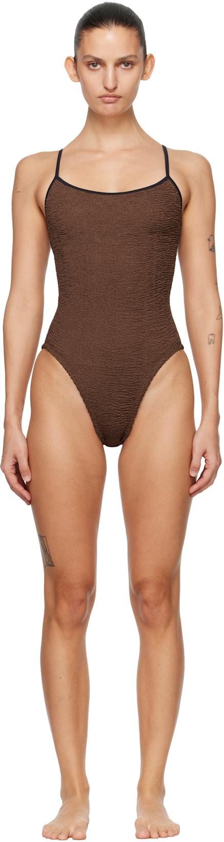 Brown Pamela Contrast Swimsuit by HUNZA G