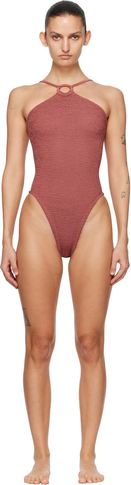 Burgundy Jasmine Tonal Hoop Swimsuit by HUNZA G