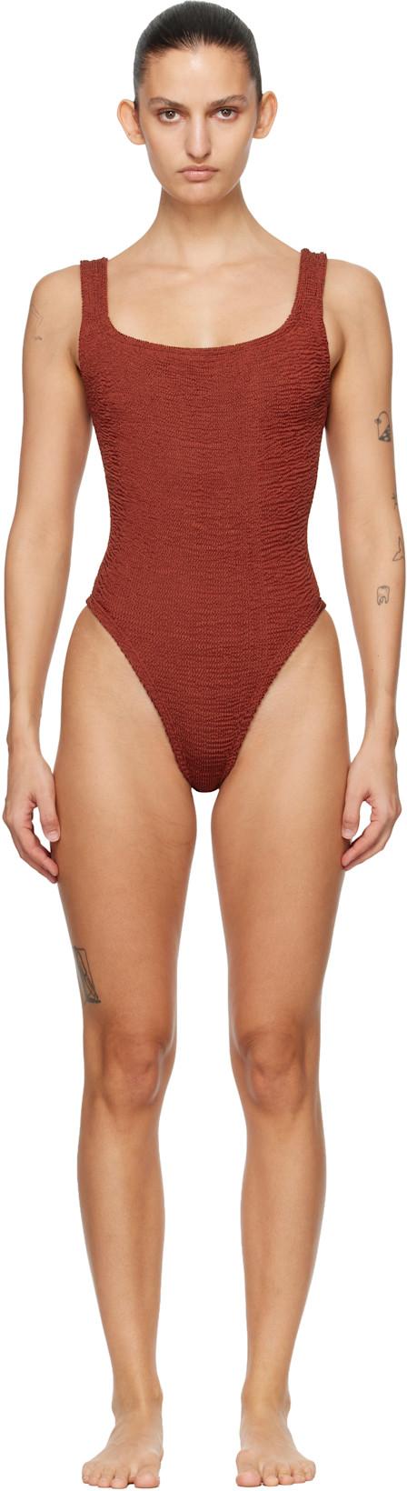 Burgundy Square Neck Swimsuit by HUNZA G