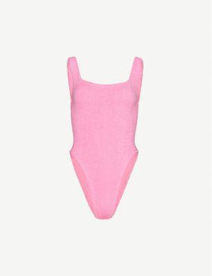 Classic seersucker-weave swimsuit by HUNZA G