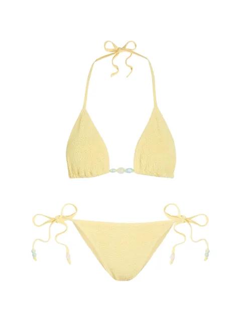 Gina beaded crinkle-effect bikini by HUNZA G