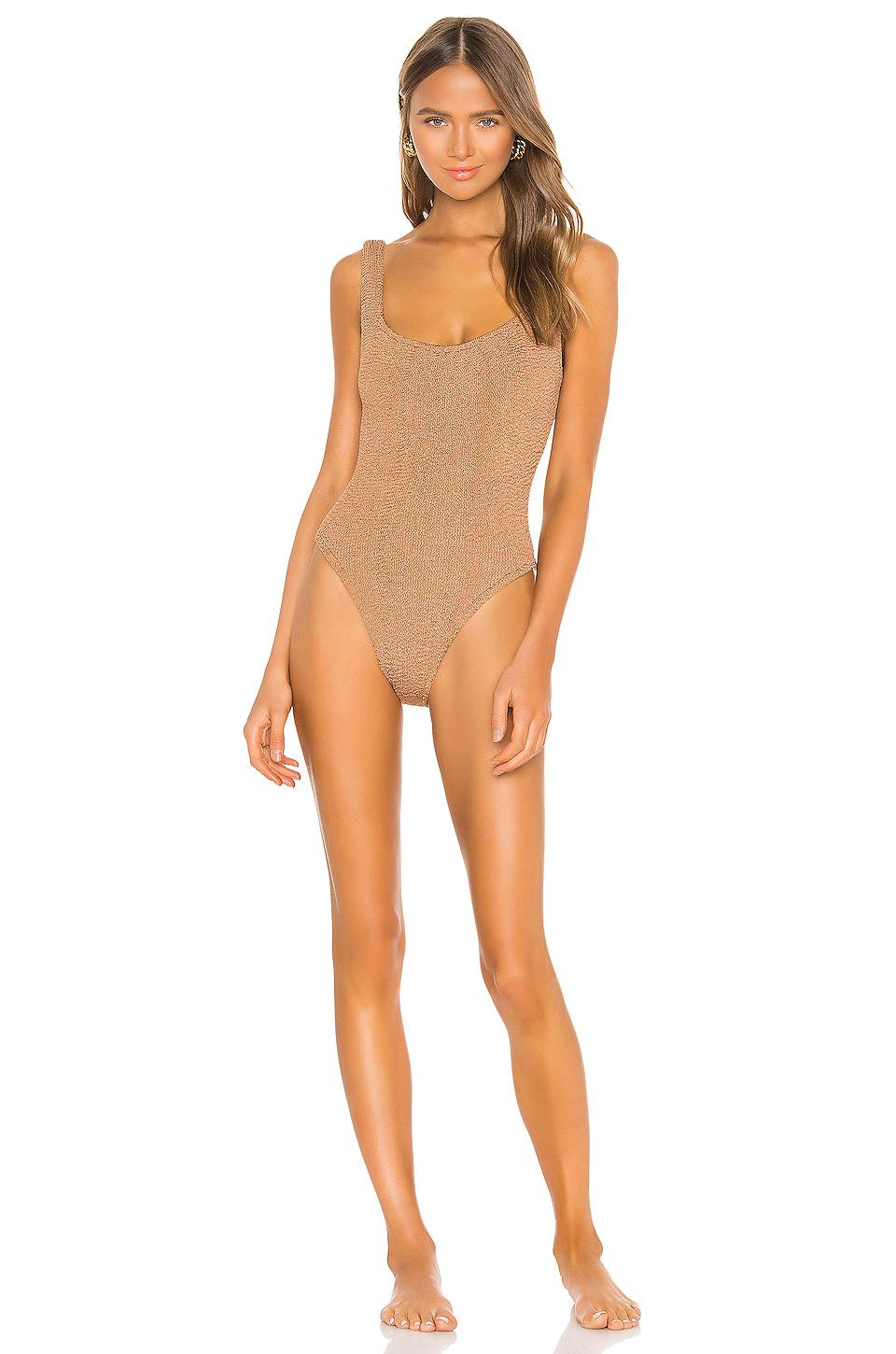 Hunza G Classic Square Neck One Piece in Tan by HUNZA G