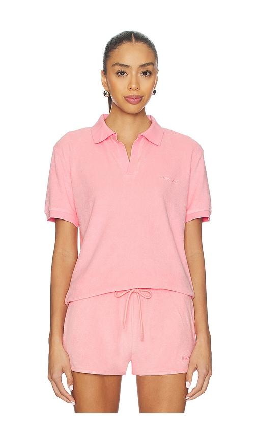 Hunza G Towelling Embroidered Polo in Pink by HUNZA G
