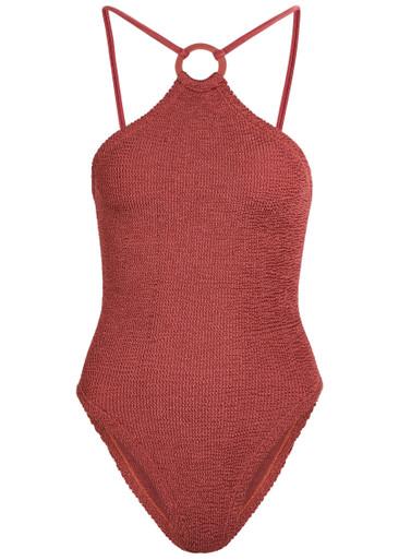 Jasmine hoop detail crinkle swimsuit by HUNZA G