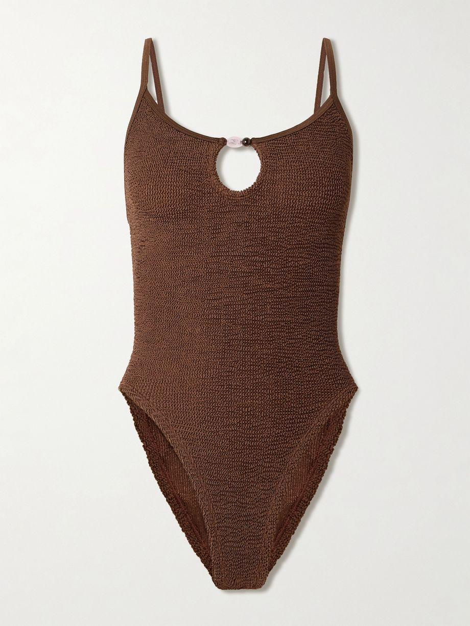 Mia bead-embellished cutout Original Crinkle™ swimsuit by HUNZA G