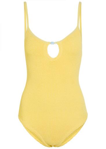 Mia beaded crinkle swimsuit by HUNZA G
