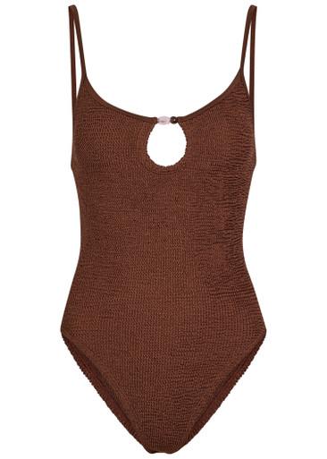 Mia beaded crinkle swimsuit by HUNZA G