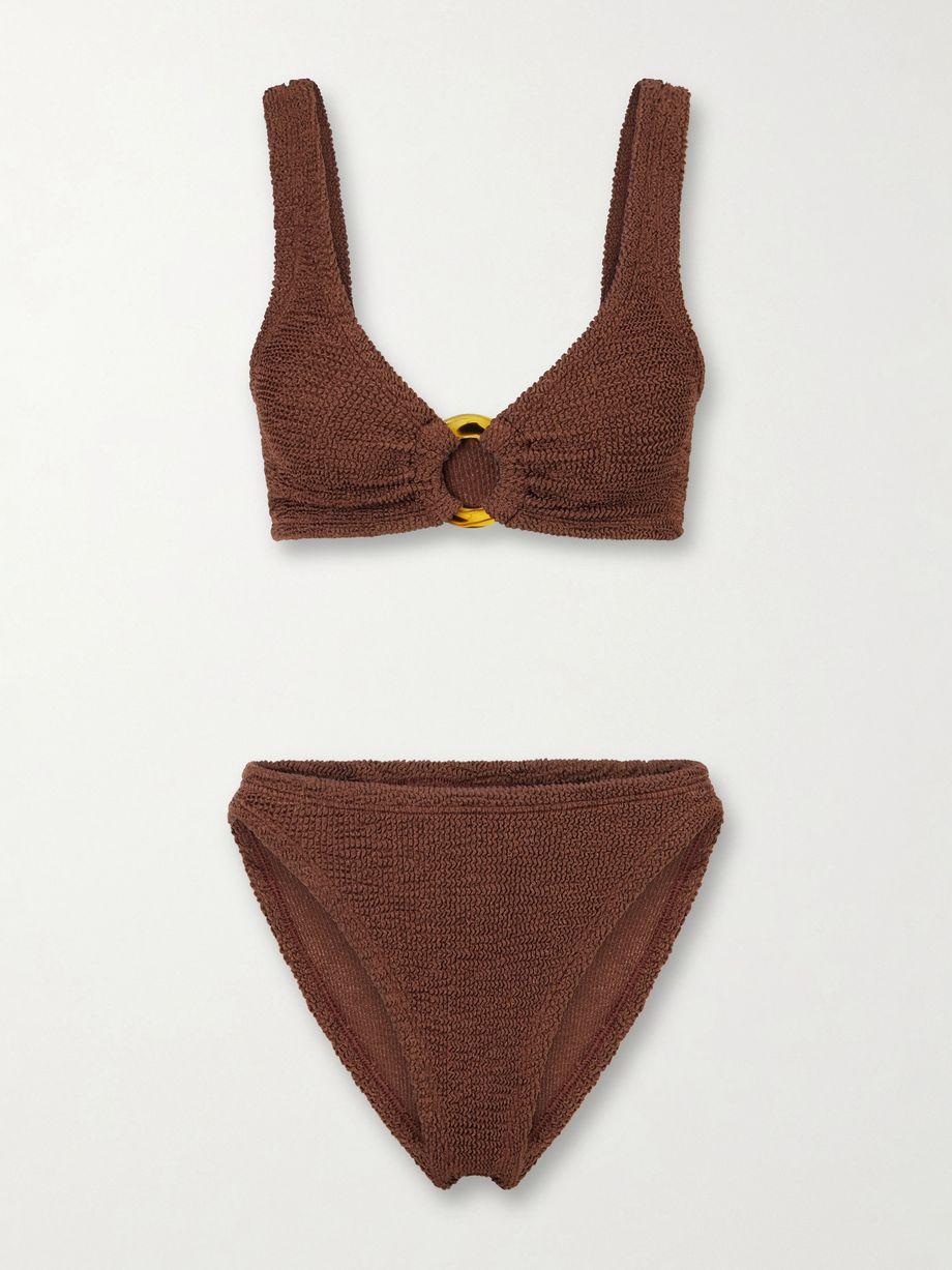 + NET SUSTAIN embellished seersucker bikini by HUNZA G