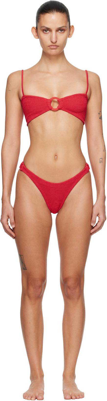 Red Misty Tonal Hoop Bikini by HUNZA G