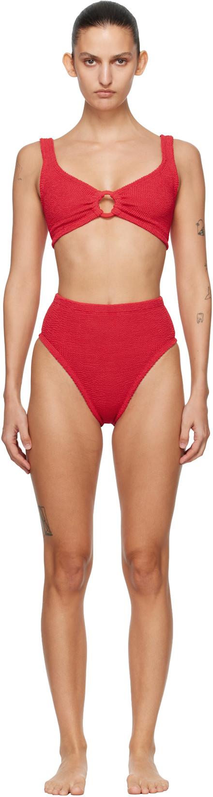 Red Nadine Tonal Hoops Bikini by HUNZA G