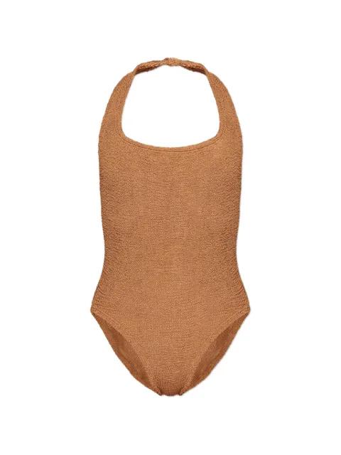 Sandy metallic crinkle swimsuit by HUNZA G