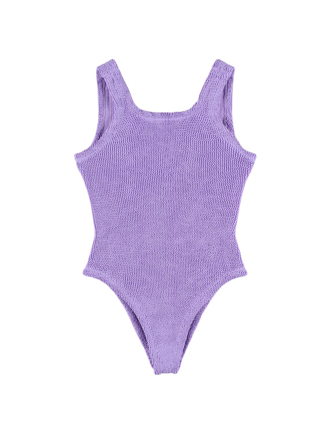 Seersucker Swimsuit W/ Bow 7-12y by HUNZA G