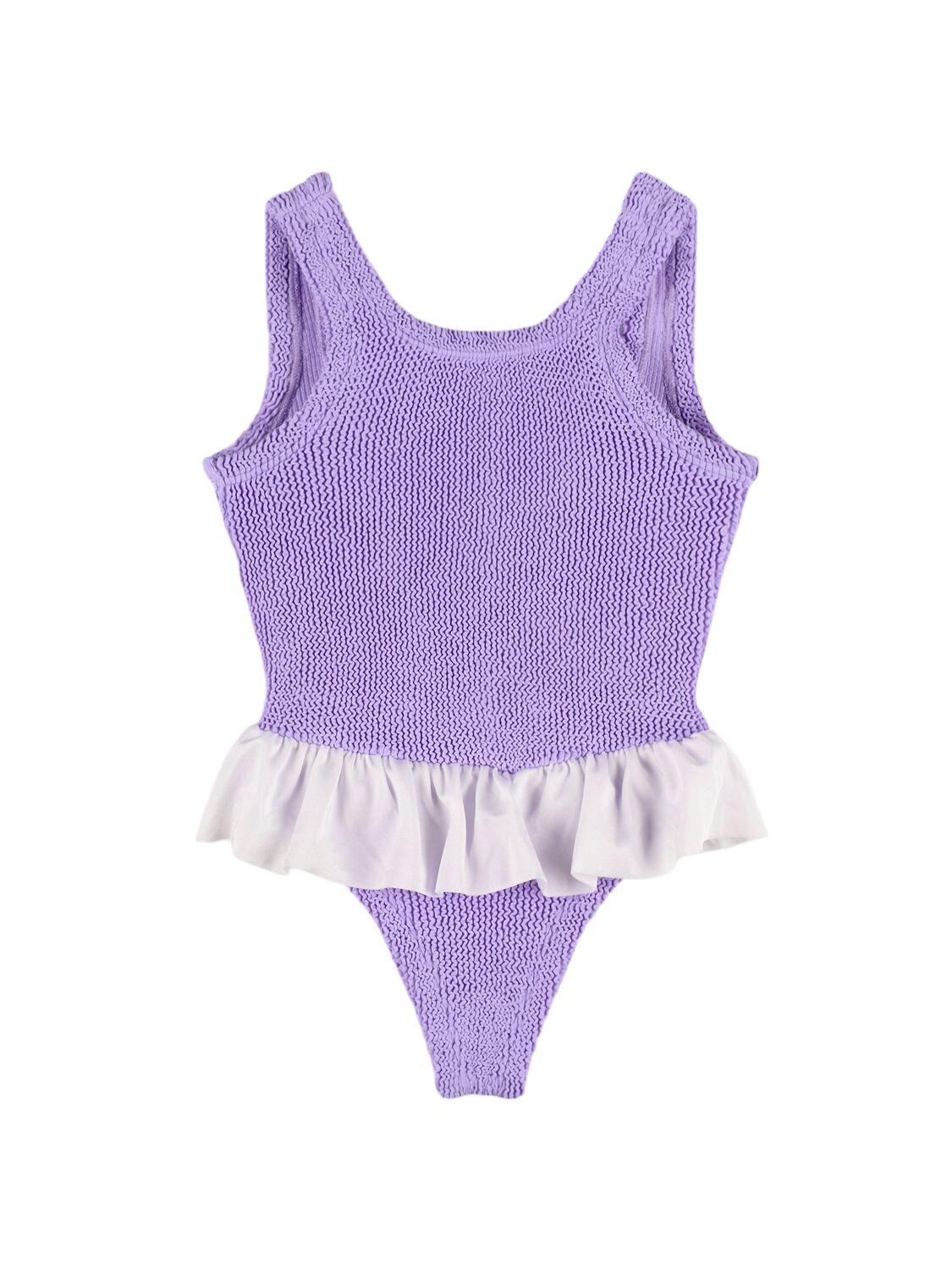 Seersucker Swimsuit W/ Ruffles 7-12y by HUNZA G