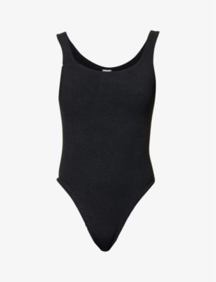 Square-neck seersucker-weave swimsuit by HUNZA G