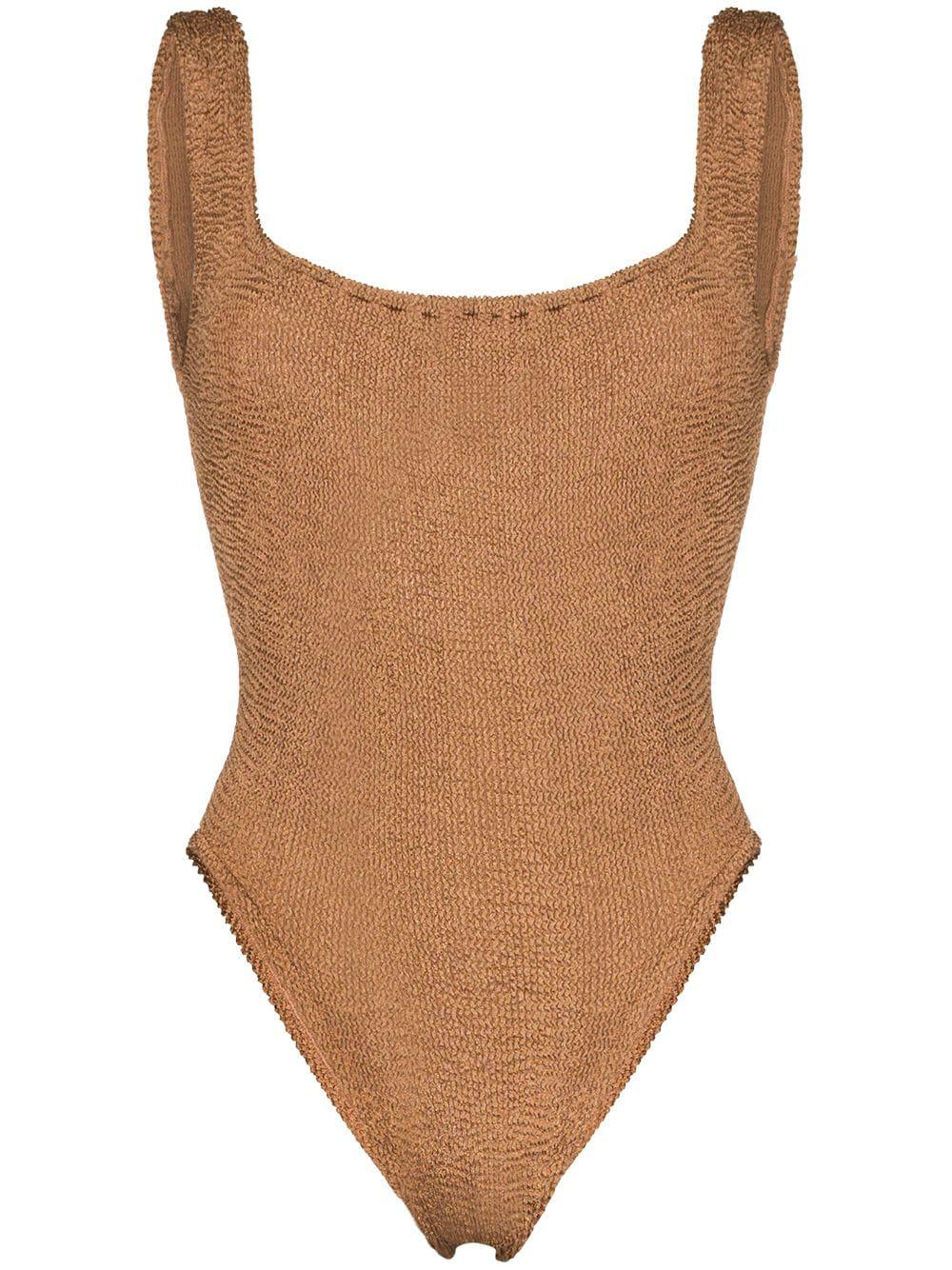 square-neck crinkle-effect swimsuit by HUNZA G