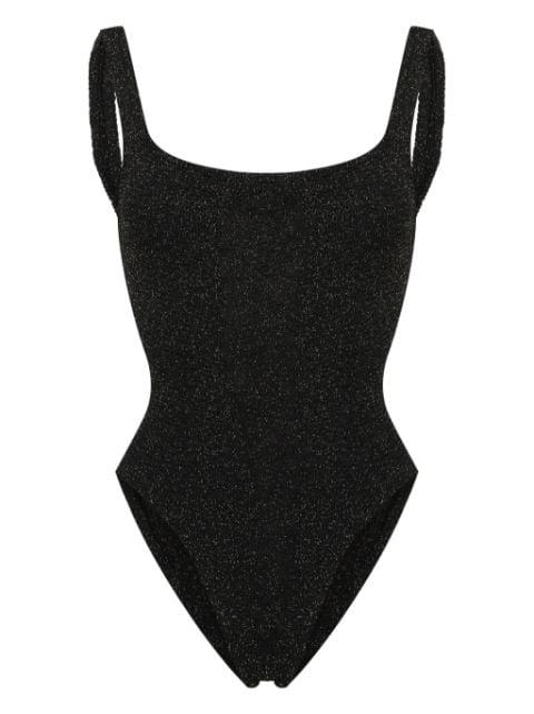 square-neck shirred swimsuit by HUNZA G