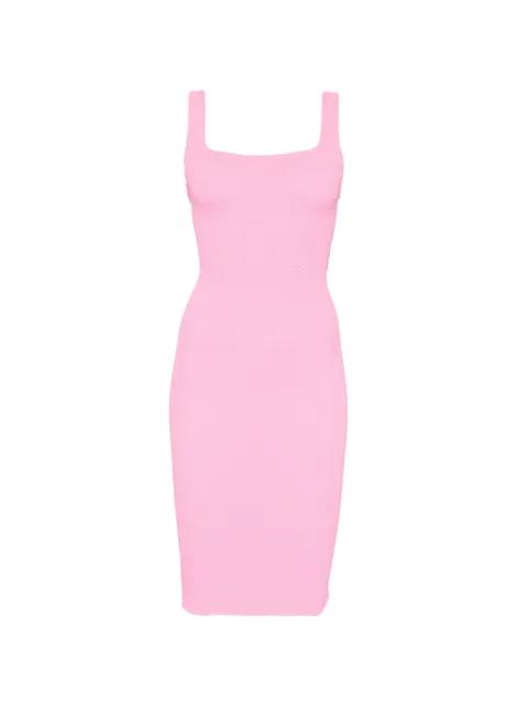 square-neck textured midi fitted dress by HUNZA G