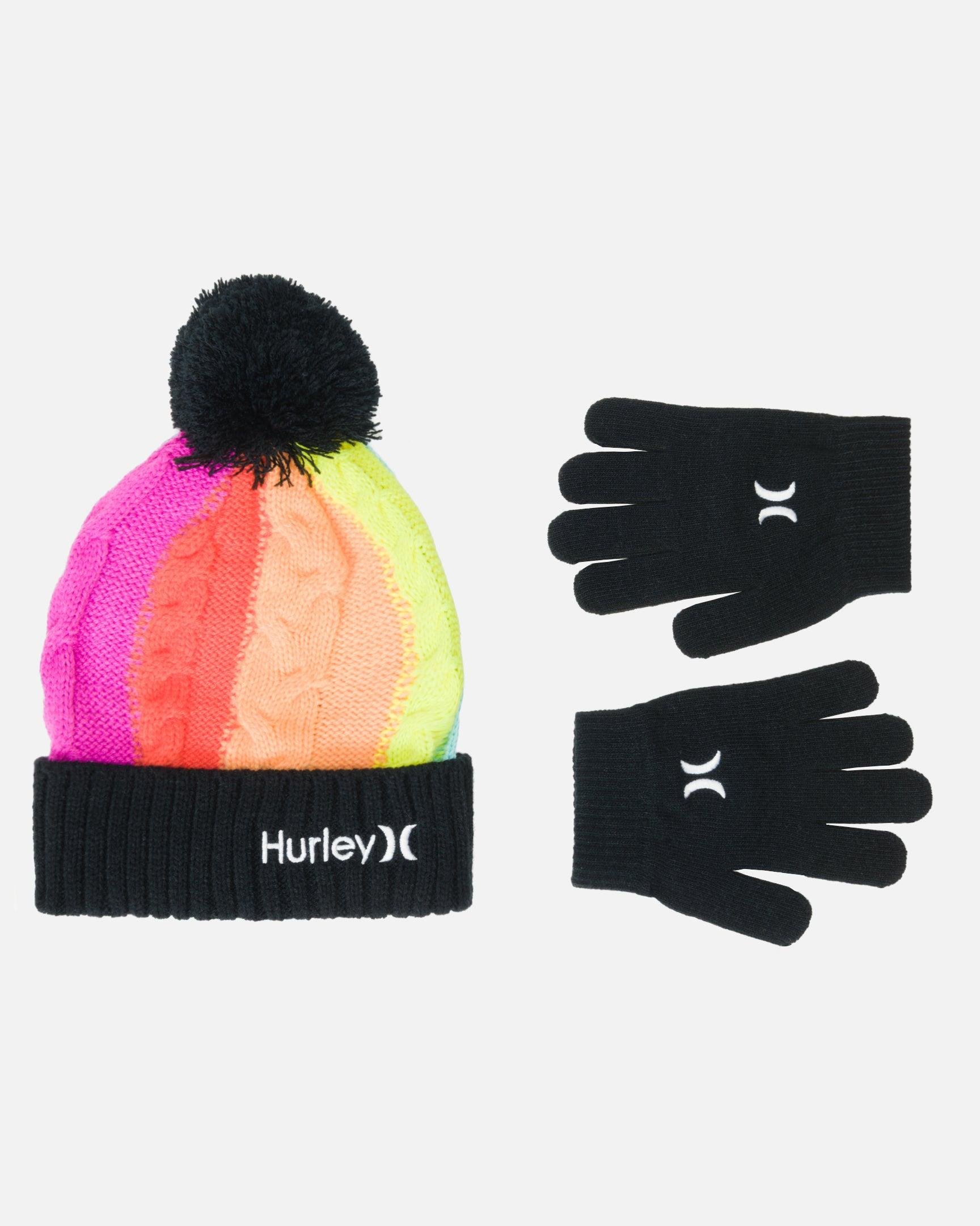 Girls' Blocked Cable Beanie Glove Set by HURLEY