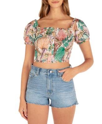 Juniors' Palmetto Sunset Smocked Crop Top by HURLEY