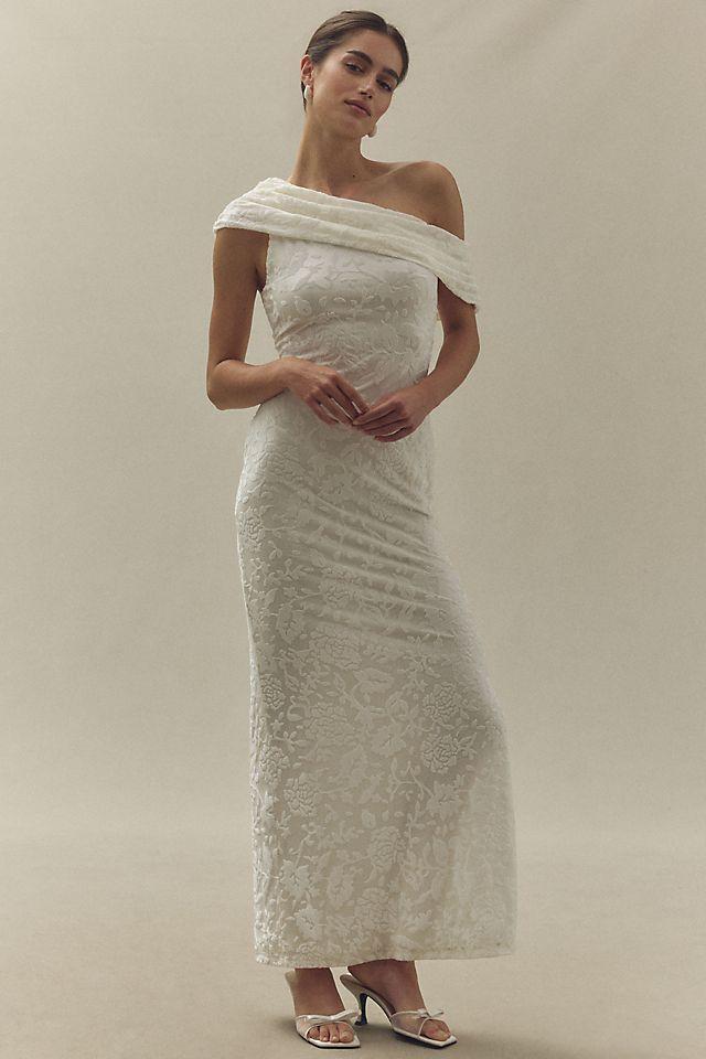 Hutch Asymmetrical Off-The-Shoulder Burnout Velvet Slim Maxi Dress by HUTCH Hutch Asymmetrical Off-The-Shoulder Burnout Velvet Slim Maxi Dress by HUTCH