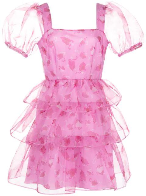 heart-print tiered mini dress by HVN
